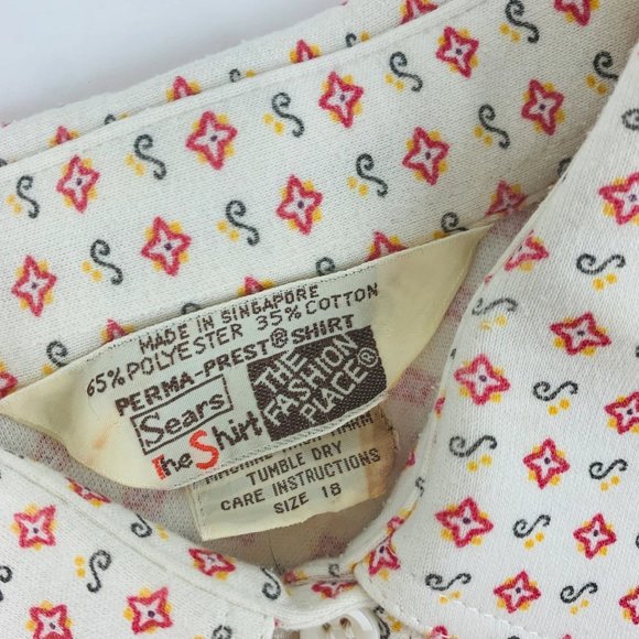 Vintage 70s Polo Shirt Women's Extra Large Sears S Logo Print Top - Picture 7 of 10